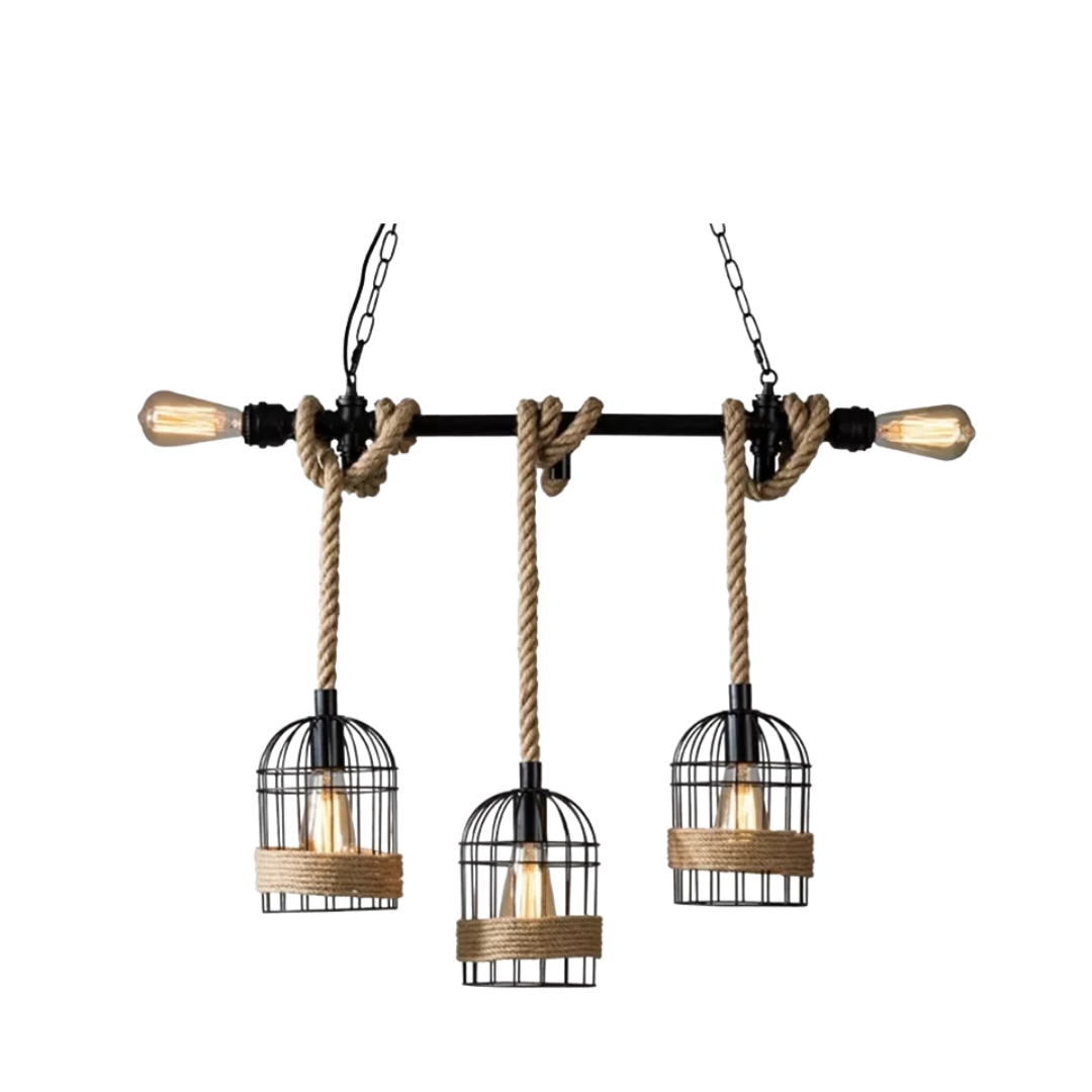 Lámpara Colgante Tubo Soga Industrial 5 Luces