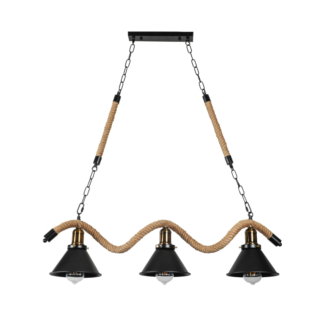 Lámpara De Techo Colgante Rústico Soga Onda Campana 3 Luces