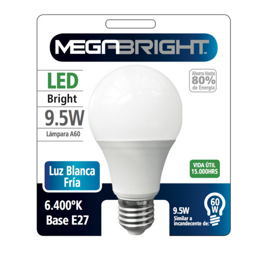 Ampolleta LED,Luz Fria,9,5 Watt,E-27