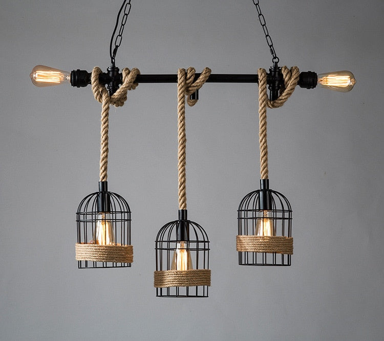 Lámpara Colgante Tubo Soga Industrial 5 Luces