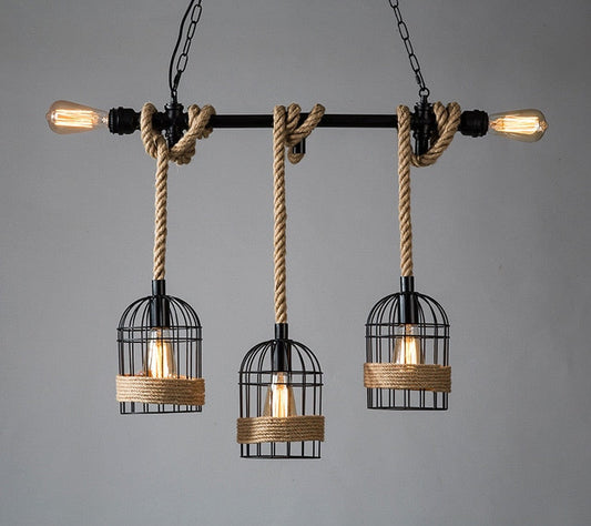 Lámpara Colgante Tubo Soga Industrial 5 Luces