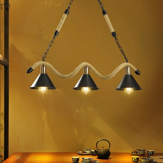 Lámpara De Techo Colgante Rústico Soga Onda Campana 3 Luces
