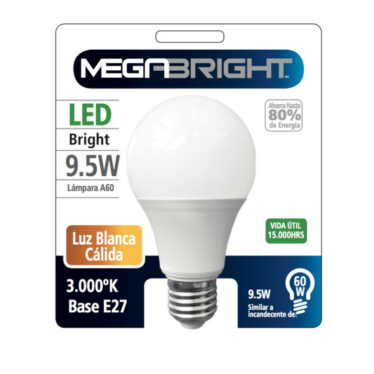 Ampolleta LED,Luz Cálida,9,5 Watt,E-27