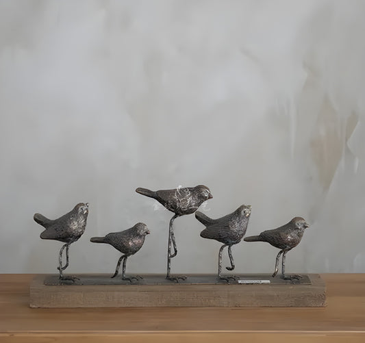 Pajaritos De Metal Con Base De Madera
