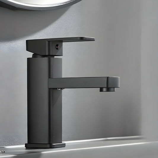 Llave Monomando Lavamanos Corta Color Negro Cuadrada 20 Cm