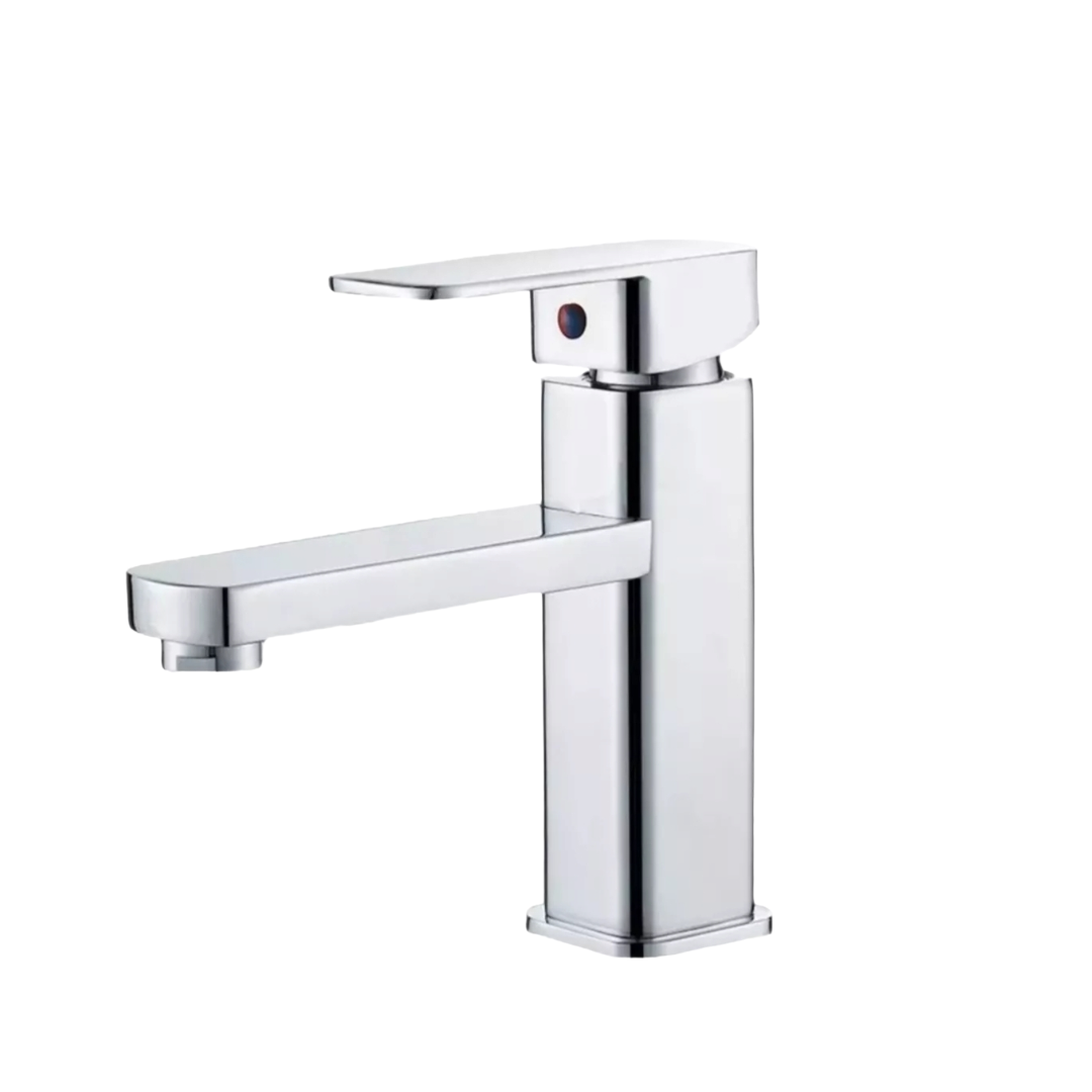Llave Monomando Lavamanos Corta Color Plateado Brillante Cuadrada 20 Cm