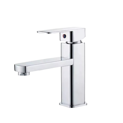 Llave Monomando Lavamanos Corta Color Plateado Brillante Cuadrada 20 Cm