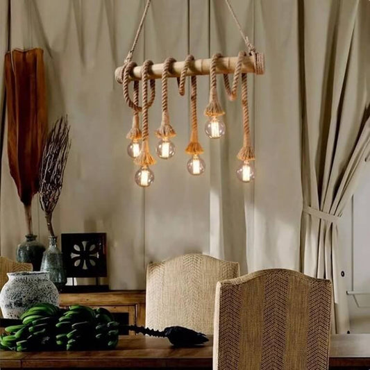 Lampara de techo colgante rustica bambú 6 luces