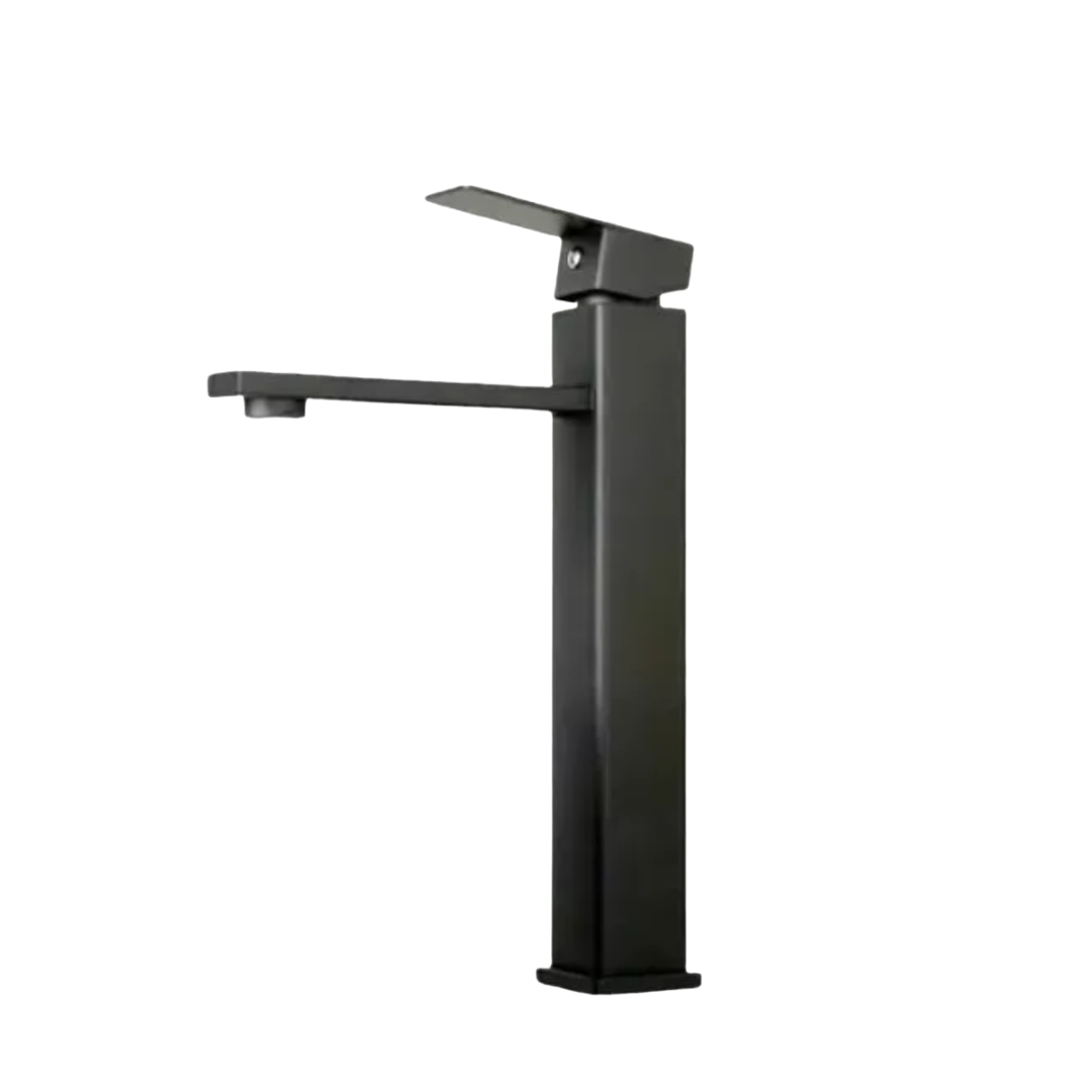 Llave Monomando Lavamanos Larga Color Negro Cuadrada 30 Cm
